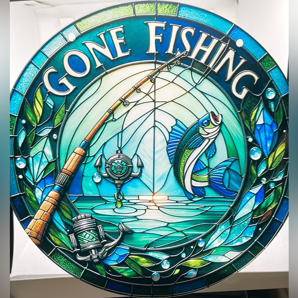 Acrylic Suncatcher Gone Fishing Sign Fathers Day Gift Home Cottage Ice Hut Decor